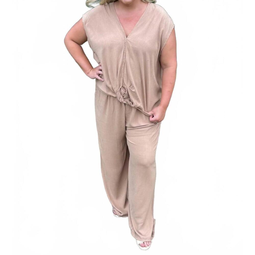 NEW ODDI soft canvas loungewear set - plus in beige